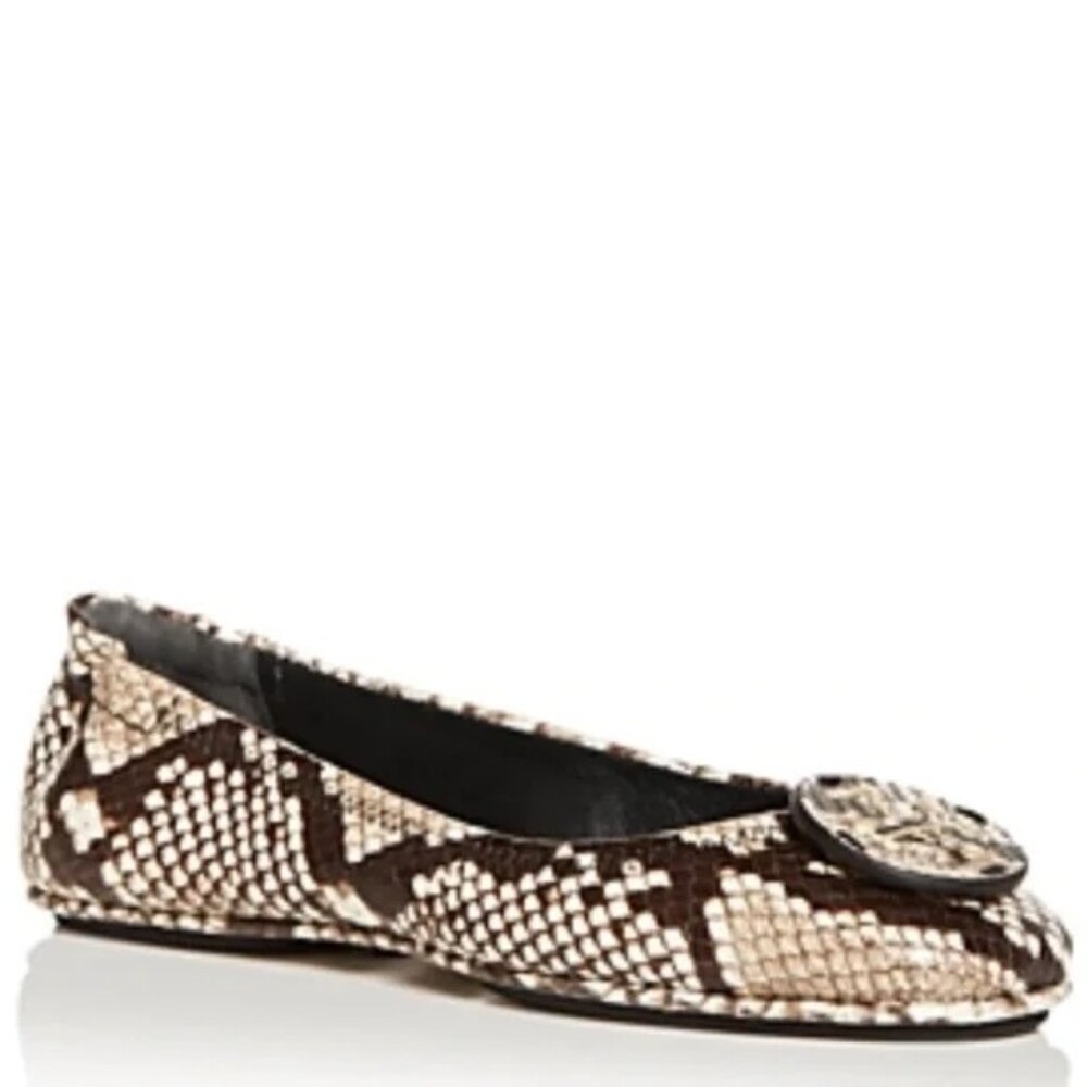 Tory Burch Snakeskin Embossed Minnie Travel Ballet Flat Roccia 7.